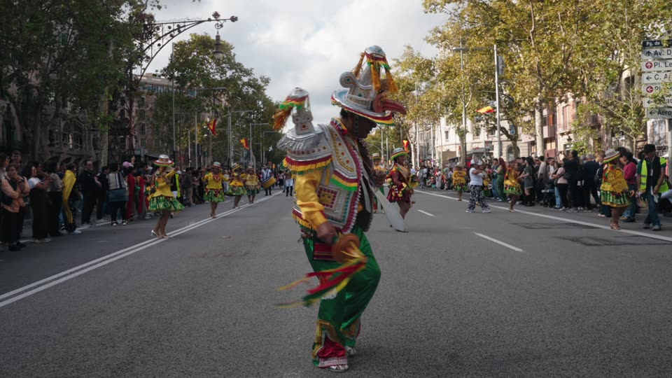 Colorful Barcelona carnival performers